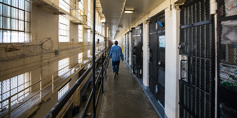 Inside the cell block at San Quentin State Prison