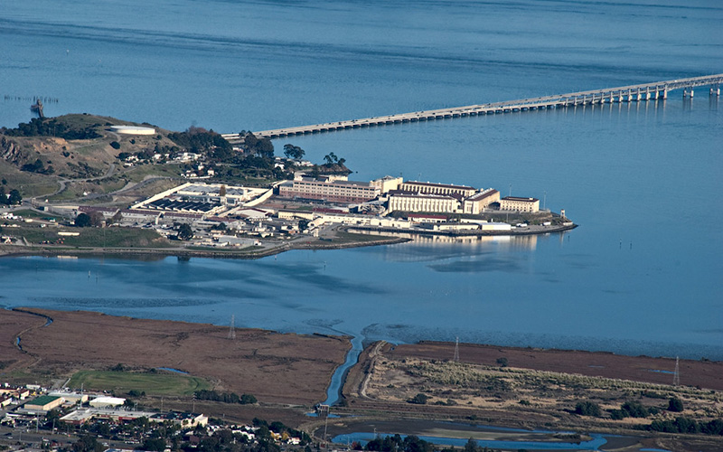 San Quentin State Prison as seen from the top of Mount Tamalpais