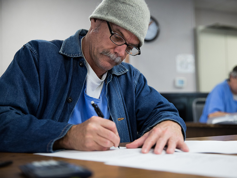 Mt. Tam student in the classroom at San Quentin State Prison