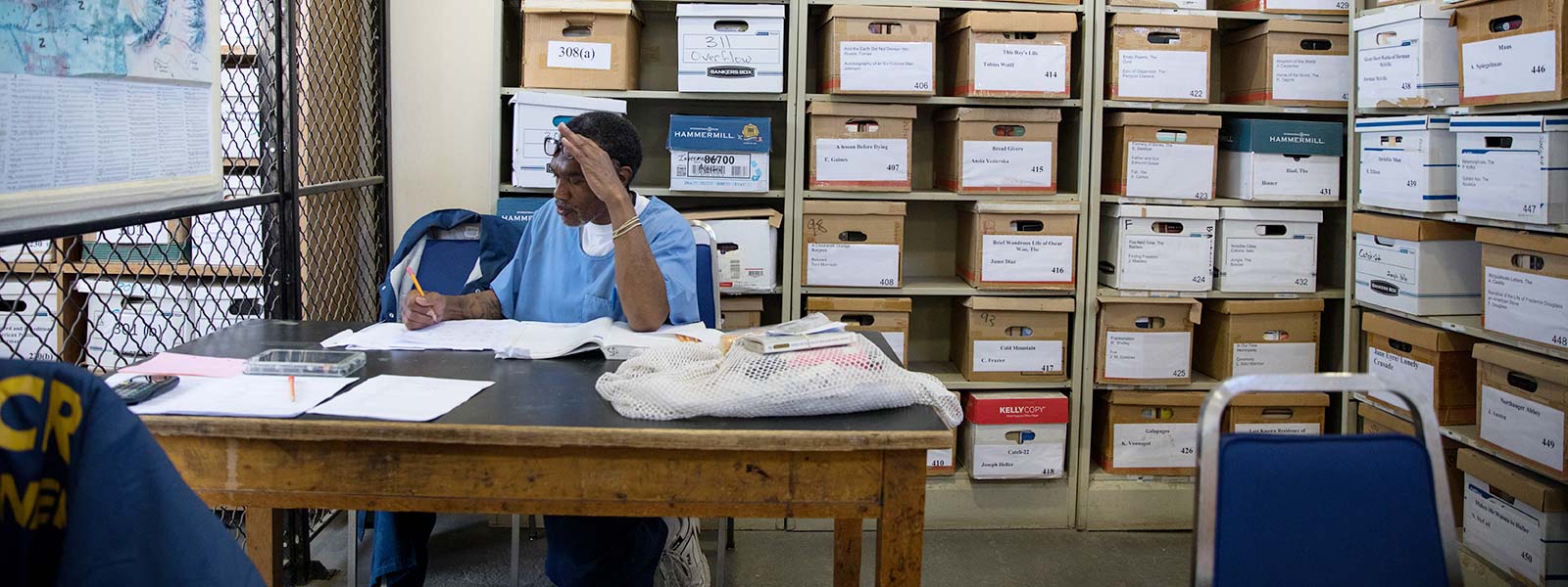 Mt. Tam student in study hall at San Quentin State Prison