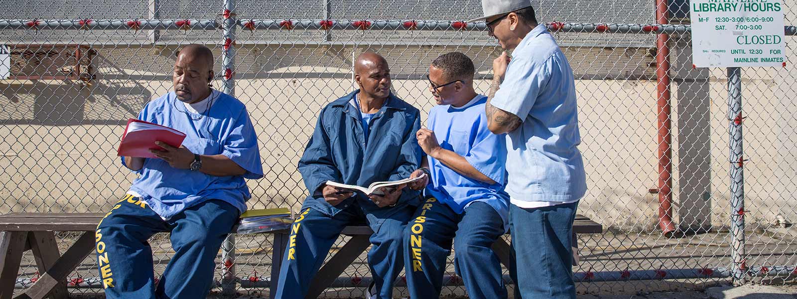 Mt. Tam students studying in the yard at San Quentin State Prison