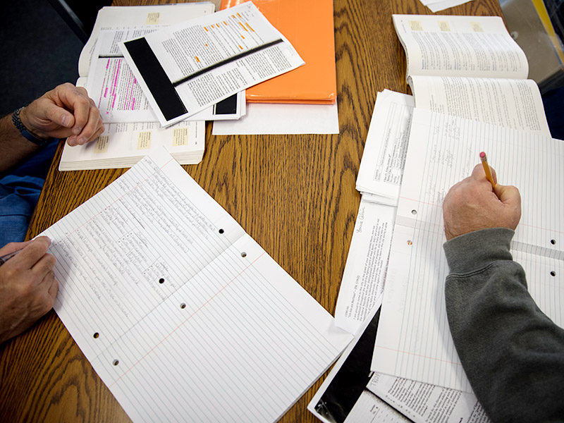 Students' books and papers in the classroom